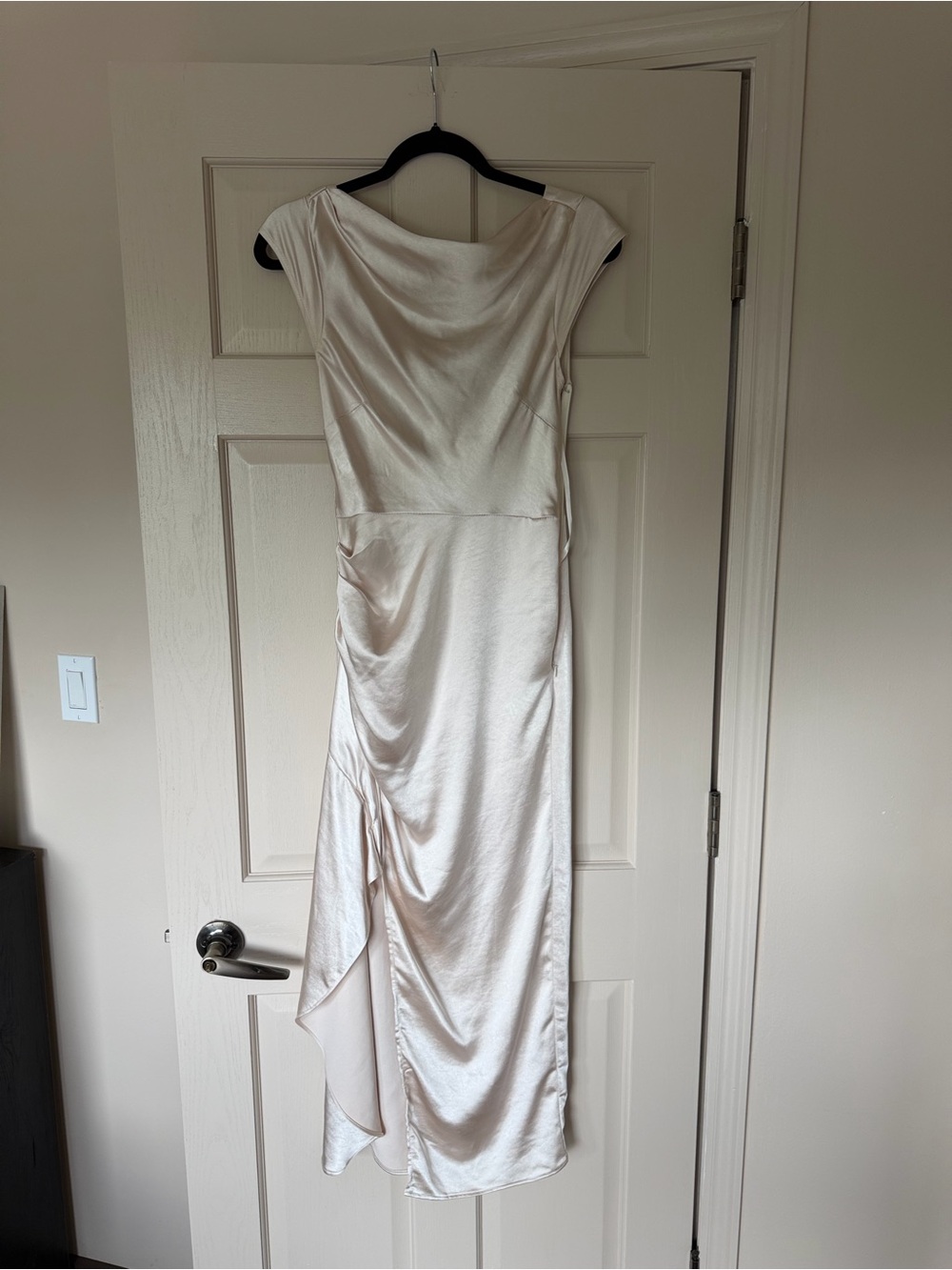 Ivory Satin Cowl-Neck Maxi Dress